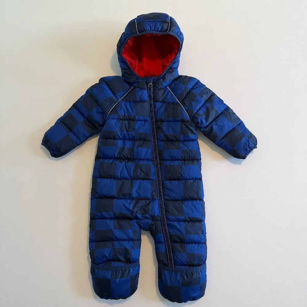 HANNA ANDERSSON Insulated Hooded Full Zip Snowsuit Blue Checkered 70cm